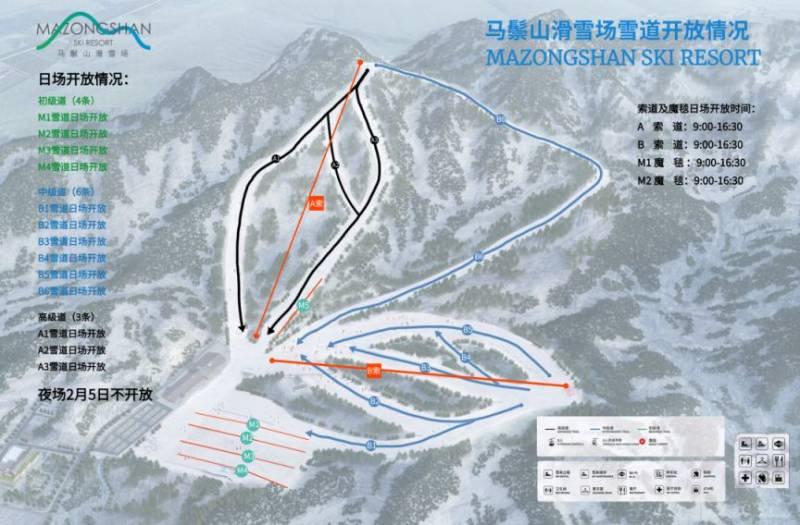 马鬃山滑雪场雪道开放情况(2025年2月5日) 马鬃山滑雪场雪道开放情况(2025年2月5日)